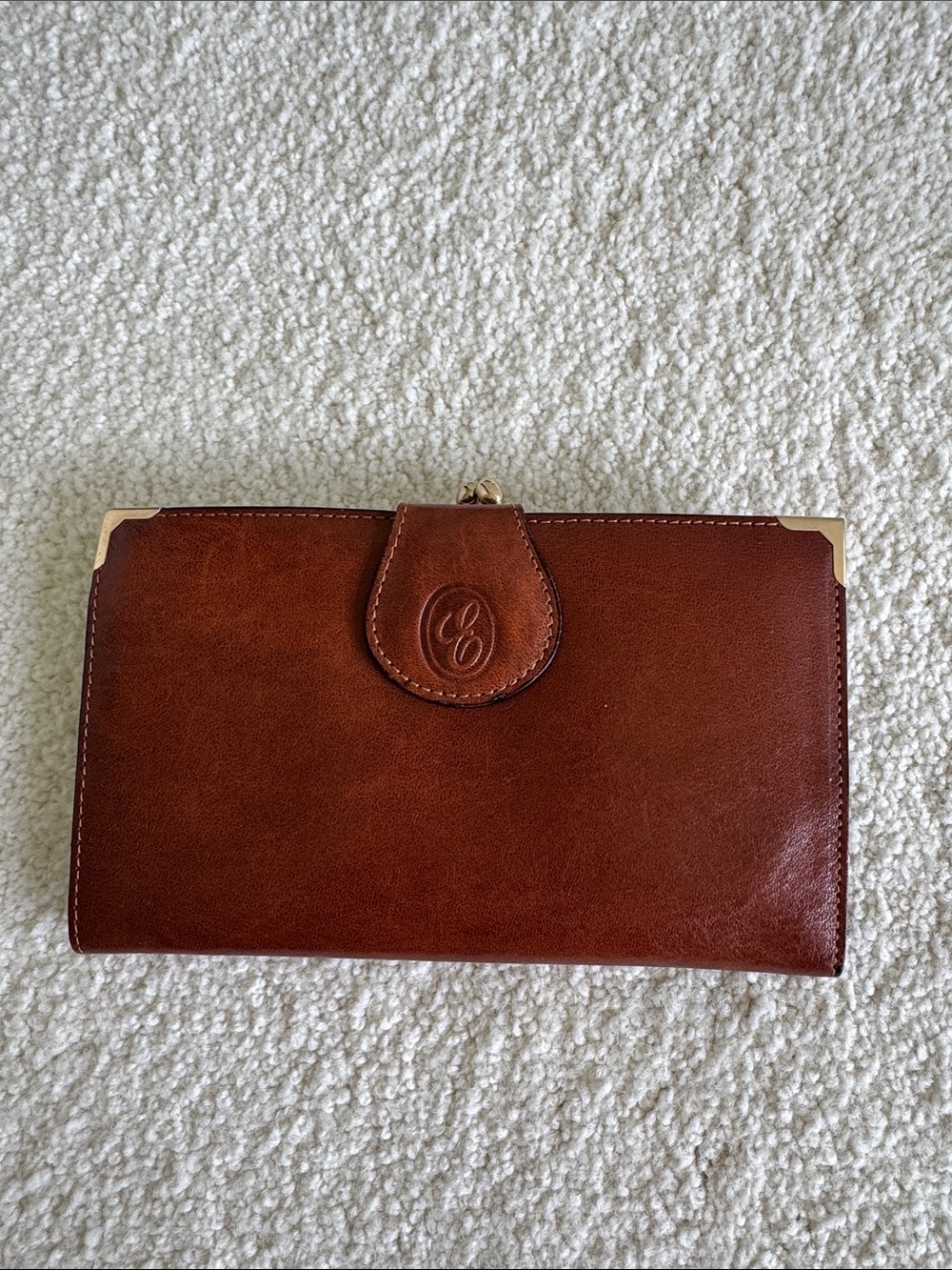 Emipel Brown Leather Continental Wallet with Gold Corner Accents